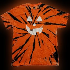 Gildan Halloween Orange/Black Tie Dye Short Sleeves T-Shirt - Large